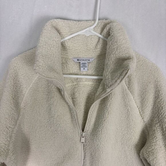 Athleta White Tugga Jacket II Sherpa Zip Up Bomber Jacket Size Medium - Picture 2 of 12